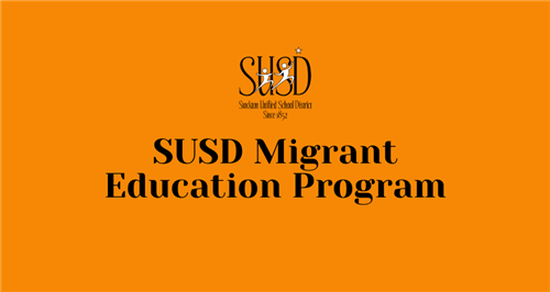 Image: SUSD Migrant Education Program Facebook Group banner with orange background 